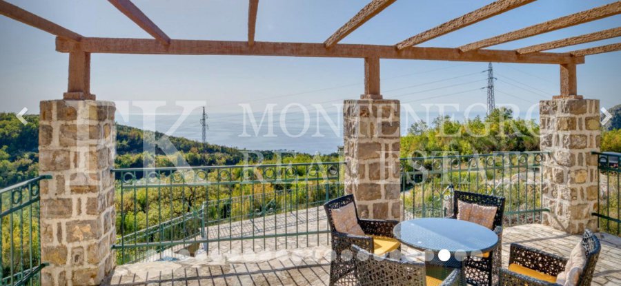 Luxury villa in the traditional Pashtrovsky style, 466m2, above Petrovac in the village of Krushevica, with fantastic sea view, in Montenegro.