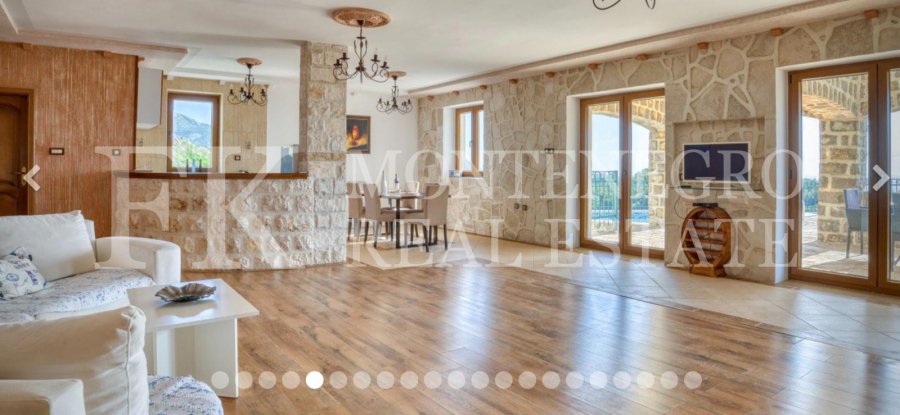 Luxury villa in the traditional Pashtrovsky style, 466m2, above Petrovac in the village of Krushevica, with fantastic sea view, in Montenegro.