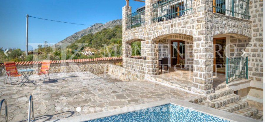 Luxury villa in the traditional Pashtrovsky style, 466m2, above Petrovac in the village of Krushevica, with fantastic sea view, in Montenegro.