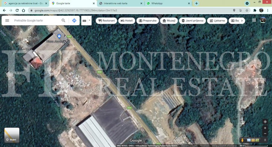 Building land, 11.565 m2, directly at the the main road (E80/65) Tivat - Budva, ideal for a hotel, shopping mall, business center, in Montenegro.