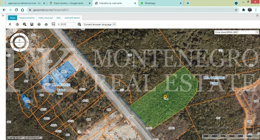 Building land, 11.565 m2, directly at the the main road (E80/65) Tivat - Budva, ideal for a hotel, shopping mall, business center, in Montenegro.